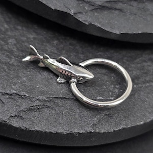 16g 14g Captive CBR Ring with Shark Removable Bead Charm Piercing Helix Cartilage Septum Hoop