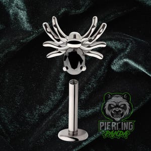 16g ASTM F136 klasy 23 tytanowy gwint wewnętrzny pająk czarny cyrkonia klejnot brzuch płaski tył tragus helisa kolczyk chrząstka muszla labret sztanga