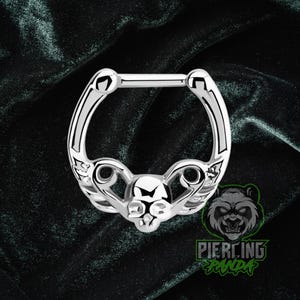 16g Skull Horns Solid Surgical Steel Septum Clicker 1/4&quot; 6mm Nose Ring Daith No Rust Jewelry Piercing Devil Satan Ram Goat Halloween