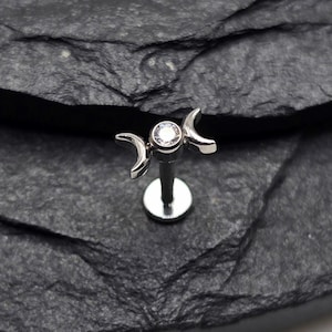16g ASTM F136 Grade 23 Titanium Internal Thread Moon Goddess Small Bottom Disc Tragus Helix Conch Cartilage Earring Labret Barbell
