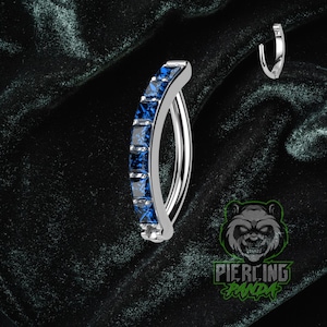 16g Titanium 6AL4V ELi ASTM F136 Curved Rook Clicker Barbell Piercing Blue Cz Gems
