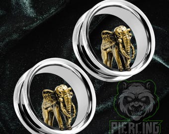 00g 1/2" 9/16" 5/8" 3/4" 7/8" 1" 316L Surgical Steel Brass Elephant No Flare External Threads Screw Fit Tunnels