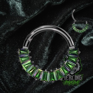 16g Titanium ASTM F136 Black PVD Implant Grade Hinged Segment Clicker Dark AB Vitrail Gems Septum Helix Piercing Cartilage Daith Hoop Ring