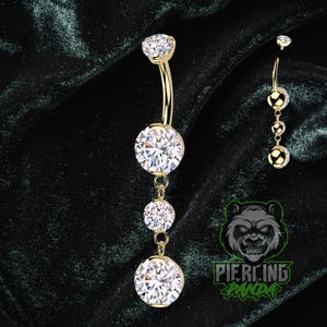 14g titanium ASTM F136 Grote bungelende witte edelstenen goud PVD implantaatkwaliteit interne schroefdraad Top prikset ronde navel navelring