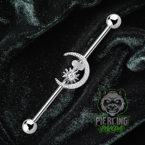14g 16g Moon White CZ Gems External Thread Industrial Scaffold Piercing Barbell Bar