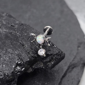 16g Titanium ASTM F136 Grade 23 Moon Goddess Opal Stone Internal Thread Disc Tragus Helix Conch Cartilage Earring Labret Barbell