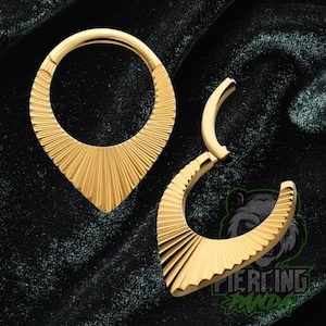 16g Titanium Gold PVD Plated ASTM F136 Radiant V Spike Implant Grade Hinged Segment Clicker Septum Helix Piercing Cartilage Daith Hoop