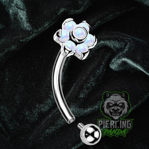 16g Titanium ASTM F136 Internal Thread White Opal Gem 5mm Flower Round Top Piercing Curved Rook Eyebrow Vertical Labret Ashley Piercing