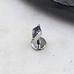 Titanium ASTM F136 Threadless Barbell Small AB Dark Vitrail CZ Diamond Spike Flat Bottom Disc Labret Cartilage Conch Helix Tragus Piercing