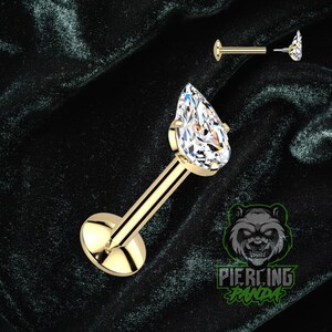 16g ASTM F136 titanium binnendraad goud PVD peer druppel witte CZ platte labret schijf tragus helix conch kraakbeen oorbel barbell