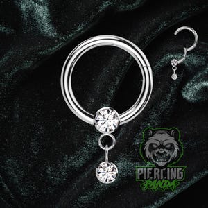 16g Titanium ASTM F136 Implant Grade Dangle CZ Gem Hinged Segment Septum Helix Piercing Cartilage Daith Hoop Piercing Ring