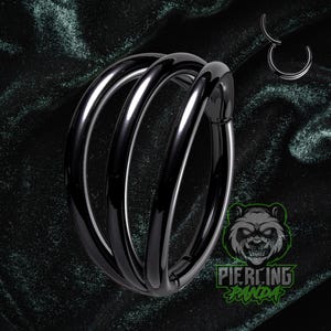 16g Titanium ASTM F136 Tri Band Implant Grade Black PVD Plated Hinged Segment Septum Helix Piercing Cartilage Daith Hoop Piercing Ring