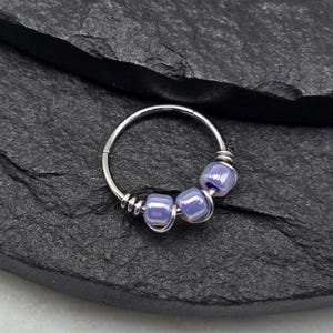 18g 20g 8mm 10mm Lavender Beaded Glass Hinged Clicker Wire Wrapped Handmade Segment Hoop Rings Nose Earring Lobe Piercing