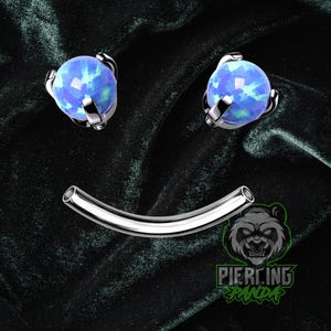 16g tytanowy implant klasy ASTM F136 zakrzywione sztangi gwinty wewnętrzne zestaw zębów pazur niebieski opal końce kamienia | Rook Eyebrow Piercing