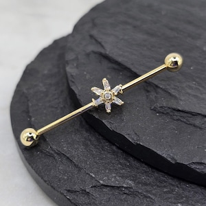 14g 16g nördlicher Stern Marquise weiß CZ Edelsteine Industrial Barbell Piercing 32 mm 35 mm 38 mm Außengewinde vergoldet PVD plattiert aus chirurgischem Stahl 316l