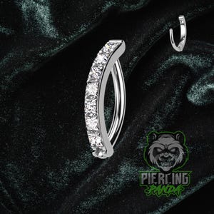 16g Titanium 6AL4V ELi ASTM F136 Curved Rook Clicker Barbell Piercing White Square Cz Gems