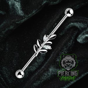 14g 16g Leaf CZ Charm Industrial Scaffold Piercing Barbell 316L Surgical Steel External Thread