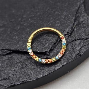 16g Polido Arco-Íris Micro CZ Articulado Segmento Clicker Piercing Anel de Argola Sólido Aço Cirúrgico 316L Placa PVD Dourada Septo Cartilagem Daith