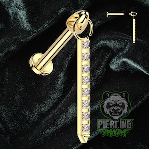 16g titanium binnendraad lange staaf CZ edelsteen ASTM F136 goud PVD labret medusa barbell piercing kraakbeen helix tragus conch studsieraden