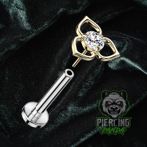14k Gold Threadless With Titanium ASTM F136 Flat Labret Barbell Pin Piercing Conch Tragus Cartilage Helix Nose