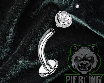 14g Titanium Floating Convex Base Belly Button Ring With 5mm Press Comfort Fit White Gem Round Top Internal Threads