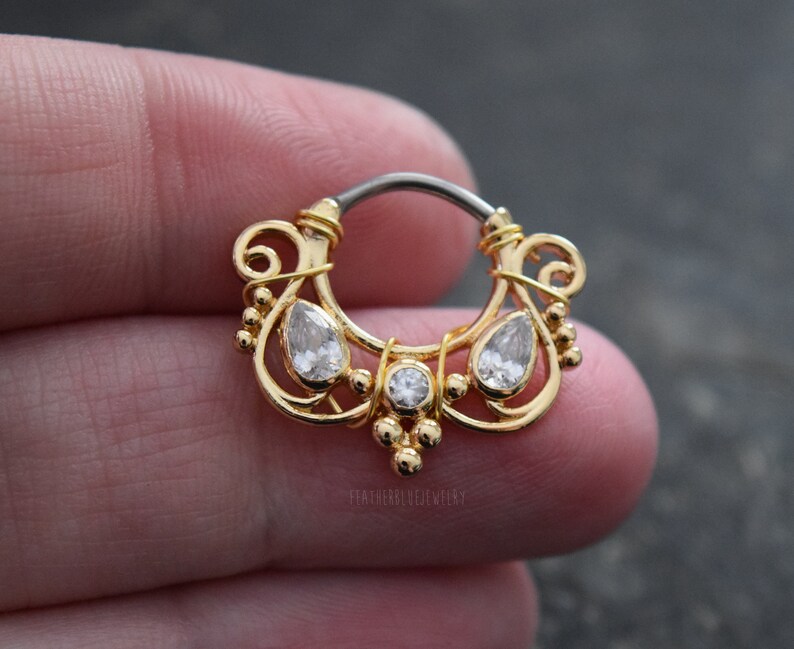 316L Surgical Steel Plain Style Gold Ion Plated Septum Ring Clicker