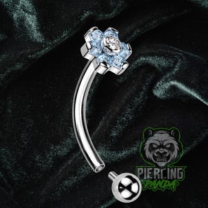 16g Titanium ASTM F136 Internal Thread Blue CZ Gem 5mm Flower Round Top Piercing Curved Rook Eyebrow Vertical Labret Ashley Piercing