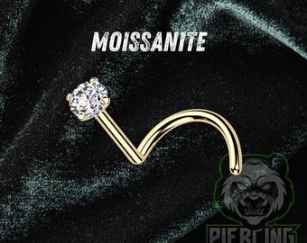 20g 18g Moissanite Titanium 24K Gold Plated ASTM F136 Implant Grade Bend C Curl Nose Piercing Stud Ring