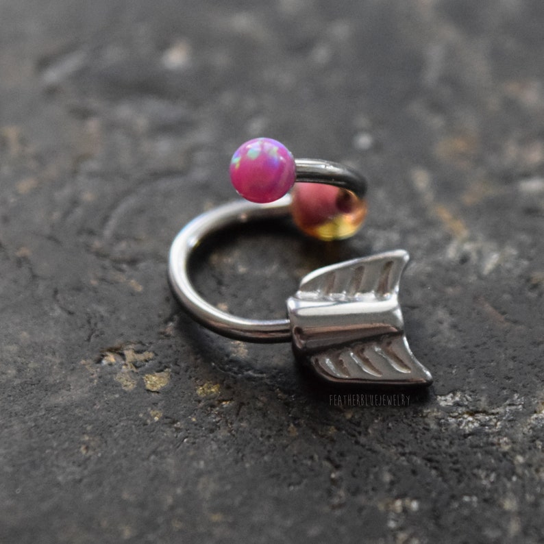 16g 516 38 Arrow /& Opal Bead Curved Twist Lip Cartilage Ring Piercing Jewelry Twisted Hoop 1.2mm