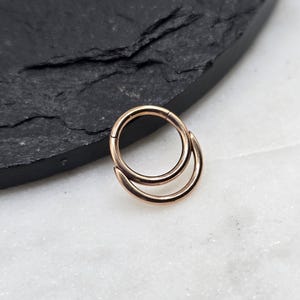 16g Titanium ASTM F136 Polished Double Band Hinged Segment Clicker Piercing Hoop Ring Septum Daith Cartilage Rose Gold PVD Plated