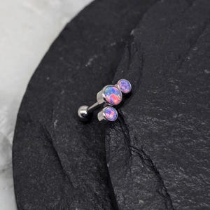 16g 6mm 8mm Titanium ASTM F136 Purple Opal Stones Tri Row Minimalist Internal Thread Tragus Helix Conch Cartilage Earring Barbell