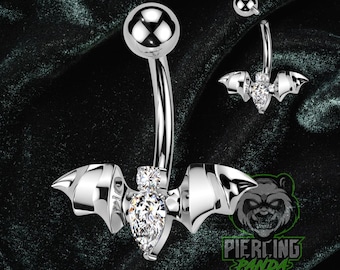 14g Titanium Bat White CZ Gem Implant Grade Internally Threaded Belly Button Navel Piercing Ring