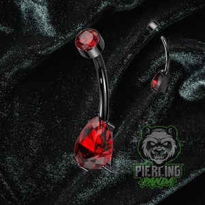 14g Tytan ASTM F136 Czerwony Gruszka Gem Implant Grade Wewnętrznie Gwintowany Górny Pierścień Zestaw Podwójny Okrągły Kolczyk Do Pępka Czarny PVD Powlekany