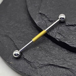 14g 16g Fio de Ouro Enrolado Industrial Barbell Piercing 32 mm 35 mm 38 mm Rosca Externa Aço Cirúrgico 316l
