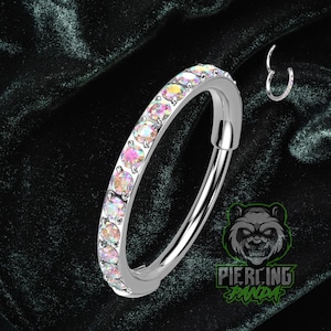 18g titanium ASTM F136 met zijkant gevoerde CZ Gem Infinity AB regenboog scharnierend segment clicker neus Helix kraakbeen hoepel piercing ringoorbel