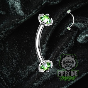 16g 8mm Green Internal Thread Prong Gem CZ Solid 316L Surgical Steel Curved Eyebrow Rook Piercing Barbell