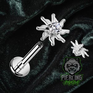 14g Internal Thread White CZ Sun 316L Surgical Steel Small Bottom Disc Tragus Helix Conch Cartilage Earring Labret Barbell