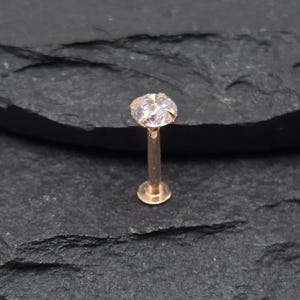 Piercing en forma de barra para cartílago, labio, trago, Monroe, filtrum, sin rosca, 16 g, 8 mm, oro rosa macizo de 14 quilates, 4 mm
