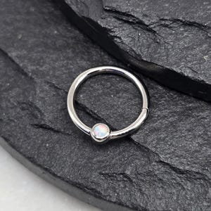 16g Titanium Implant Grade Tiny Opal Stone Hinged Segment Septum Helix Piercing Cartilage Daith Hoop Piercing Ring