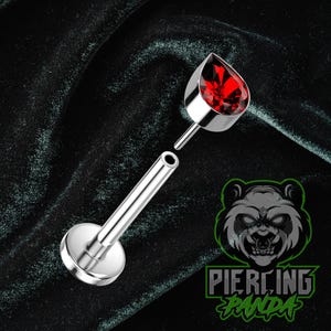 Piercing para labio con forma de pera, sin rosca, de titanio y circonita roja ASTM F136, con forma de pera, plano, para cartílago, hélice, surco nasolabial, Monroe y trago