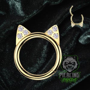 16g Titanium ASTM F136 Gold Cat Ears Implant Grade Hinged Segment Clicker Septum Helix Piercing Cartilage Daith Hoop