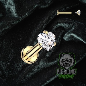 16g titanium binnendraad wit hart CZ edelsteen ASTM F136 goud PVD labret medusa barbell piercing kraakbeen helix tragus conch studsieraden