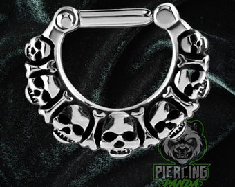 14g 16g Skull Lined Solid 316L Surgical Steel Hinged Segment Septum Piercing Clicker Body Jewelry