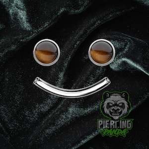 16g Titanium Implant Grade ASTM F136 Curved Barbells With Internally Threaded Bezel Tiger's Eye Stone | Rook Eyebrow Piercing