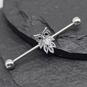 14g 16g Owl Industrial Barbell Piercing 32mm 35mm 38mm External Thread 316l Surgical Steel