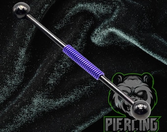 14g 16g Purple Copper Wire Hand Wrapped Black IP Solid 316L Surgical Steel Industrial Barbell Scaffold Piercing Jewelry (32mm, 35mm, 38mm)