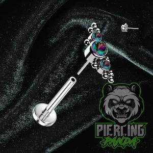 Piercing de titanio ASTM F136 Dark Vitrail AB Rainbow Cluster sin rosca, para cartílago, trago, hélice, nariz