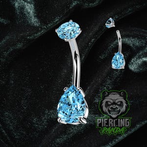 14 g filetage interne bleu poire 316L acier chirurgical gemme ensemble de broches supérieures Double gemme nombril piercing nombril anneau bijoux