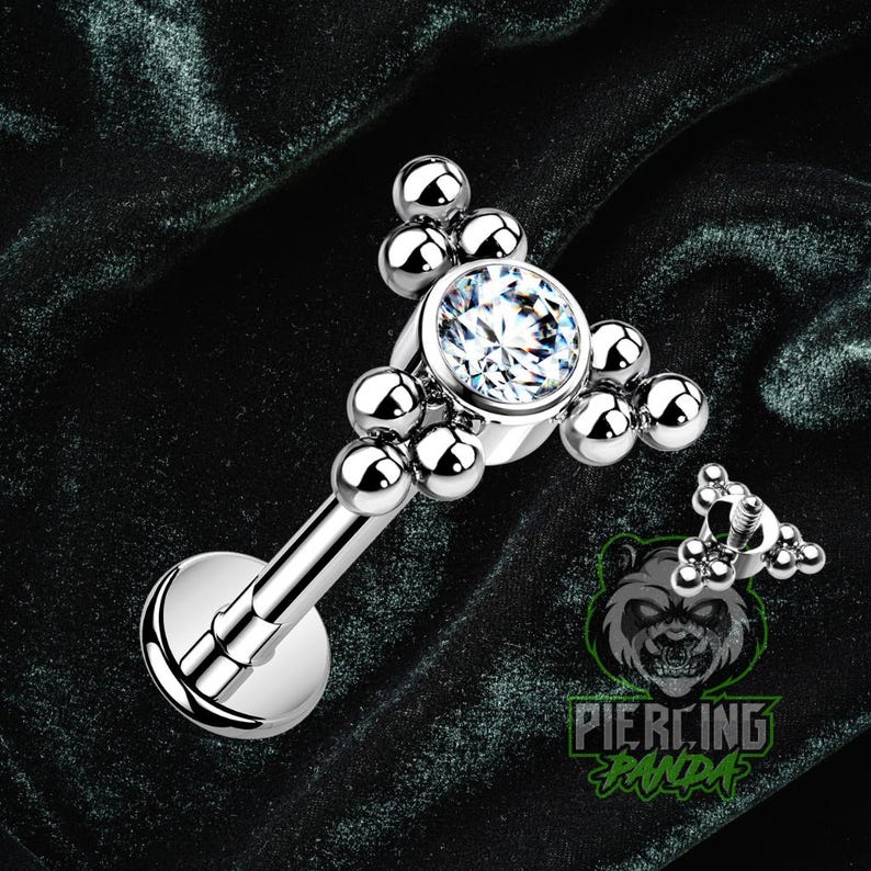 14g Internal Thread White CZ Cluster Balls 316L Surgical Steel Small Bottom Disc Tragus Helix Conch Cartilage Earring Labret Barbell image 1