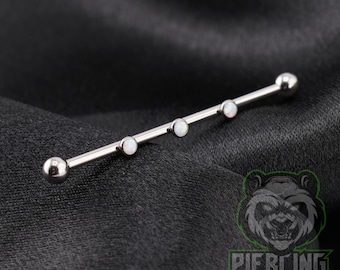 14g 38mm Titanium ASTM F136 White Opals Internal Threaded Industrial Scaffold Piercing Barbell External Thread